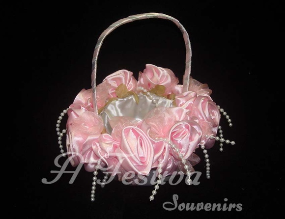 Cesta Porta Alianças Flor Grande Rosa