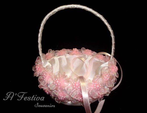 Cestinha Porta Alianças Flor de Pérola Rosa