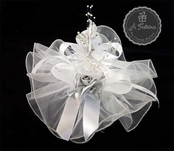 Cestinha Porta Alianças Flor Prata