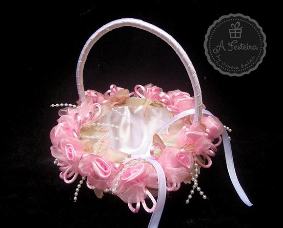 Cestinha Porta Alianças Flor Rosa