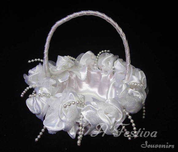 Cestinha Porta Alianças Flores e Pérolas