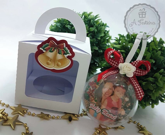 Kit Bola de Natal Personalizada e Caixa "sino"