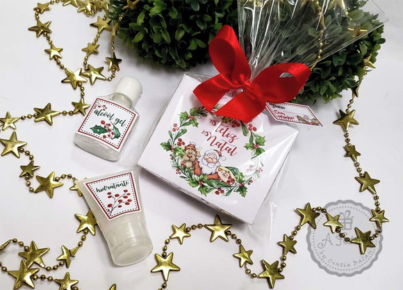 Lembrança de Natal com Alcool Gel e Hidratante