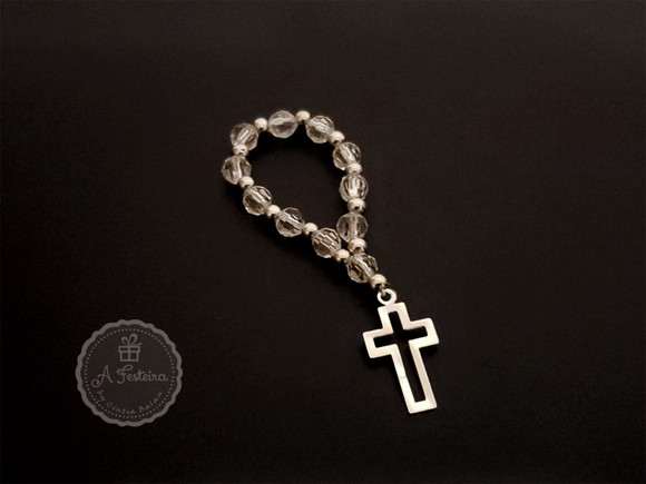 Mini Terço Cristal com Crucifixo Prateado - Imagem 2