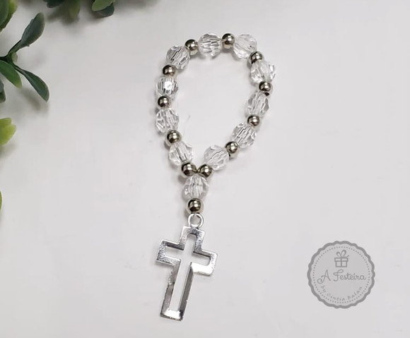 Mini Terço Cristal com Crucifixo Prateado