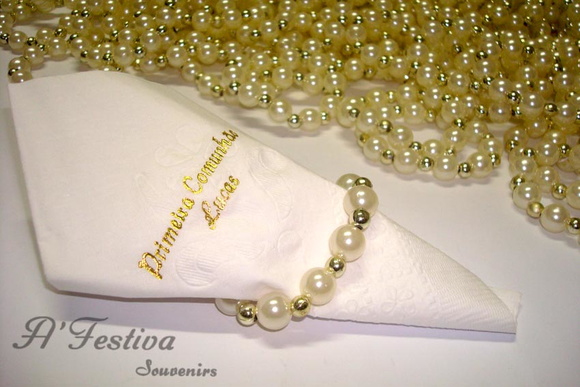 Porta Guardanapo de Pèrolas com Dourado