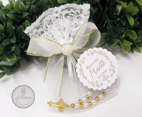 Saquinho com Mini Terço Dourado - Imagem 2