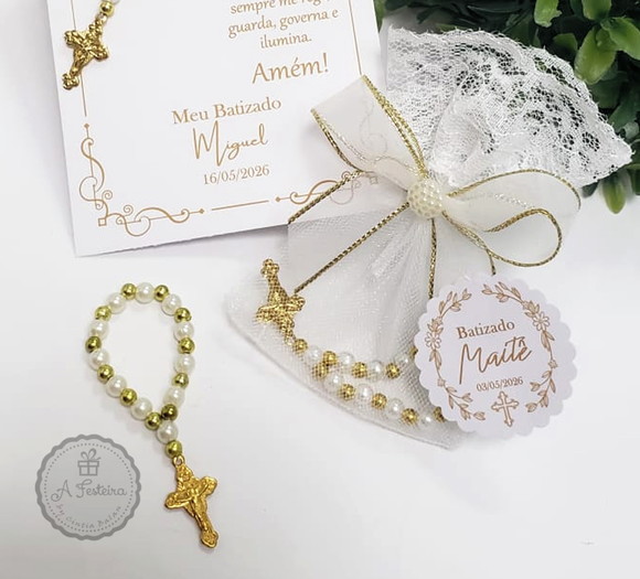 Saquinho com Mini Terço Dourado - Imagem 3