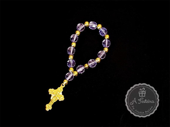 Tercinho Cristal Lilás Crucifixo Dourado