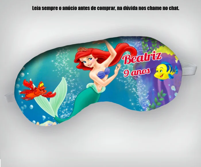Mascara de Dormir Personalizada para lembrancinhas da Sereia Ariel