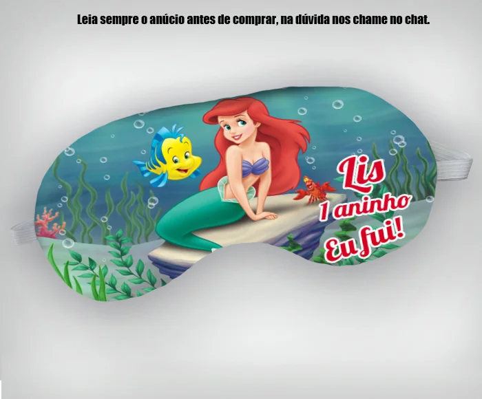 Mascara de Dormir Personalizada para lembrancinhas da Sereia Ariel - Imagem 4