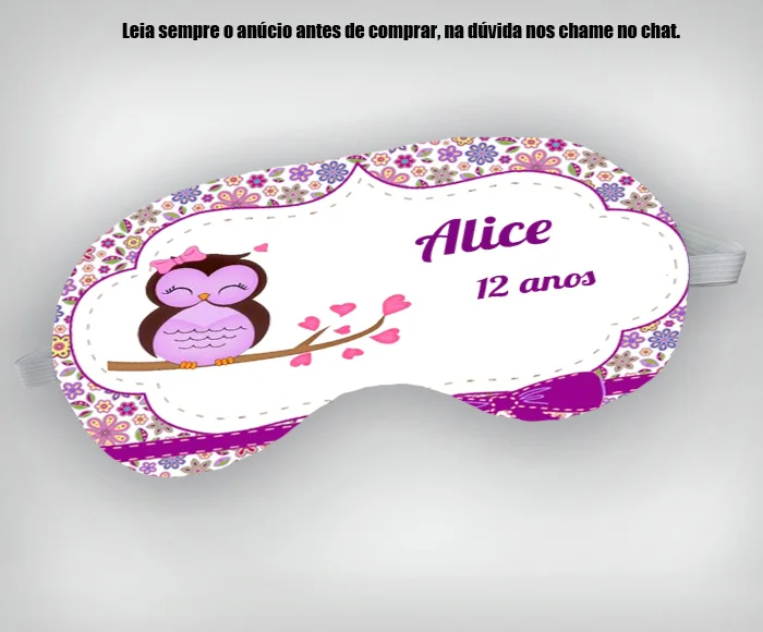 Mascara de Dormir Personalizada para lembrancinhas das Corujinhas - Imagem 2