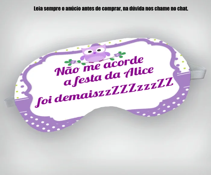Mascara de Dormir Personalizada para lembrancinhas das Corujinhas - Imagem 3
