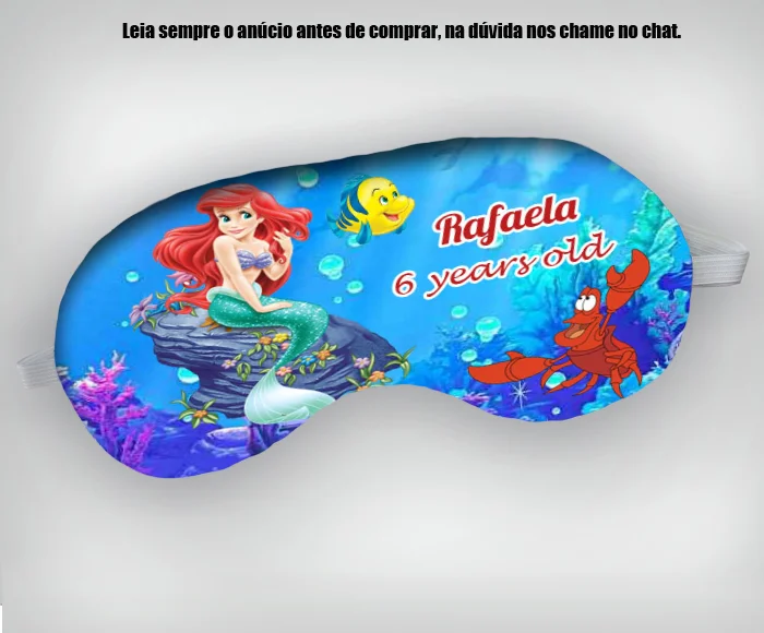 Mascara de Dormir Personalizada para lembrancinhas Sereia Ariel - Imagem 5
