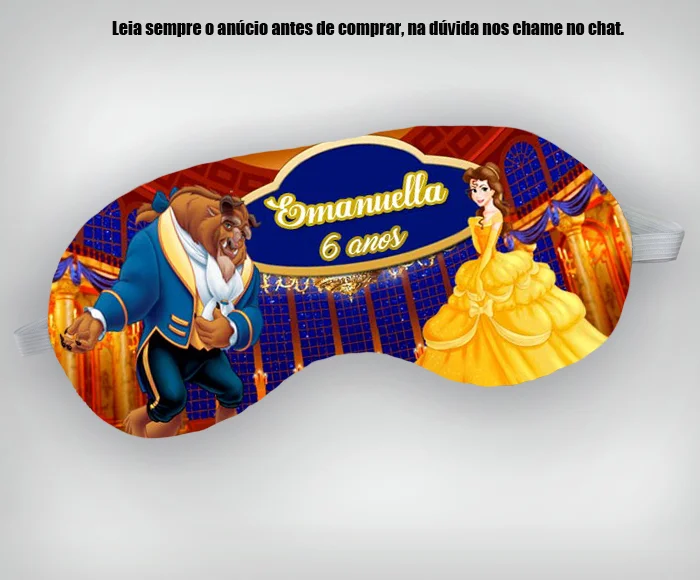Mascara de Dormir Personalizada para lembrancinhas Bela e fera - Imagem 1