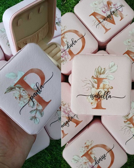 Porta Joia Personalizado Floral Rosa Iniciais - Imagem 3
