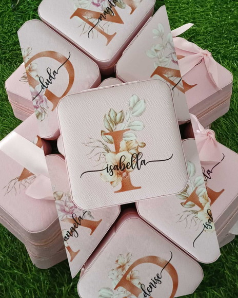 Porta Joia Personalizado Floral Rosa Iniciais - Imagem 2