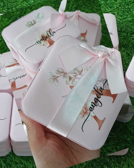 Porta Joia Personalizado Floral Rosa Iniciais