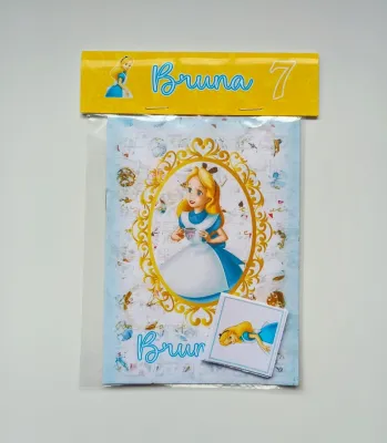 Álbum de Figurinhas e Colorir Lembrancinha Personalizada Aniversário Alice no País das Maravilhas