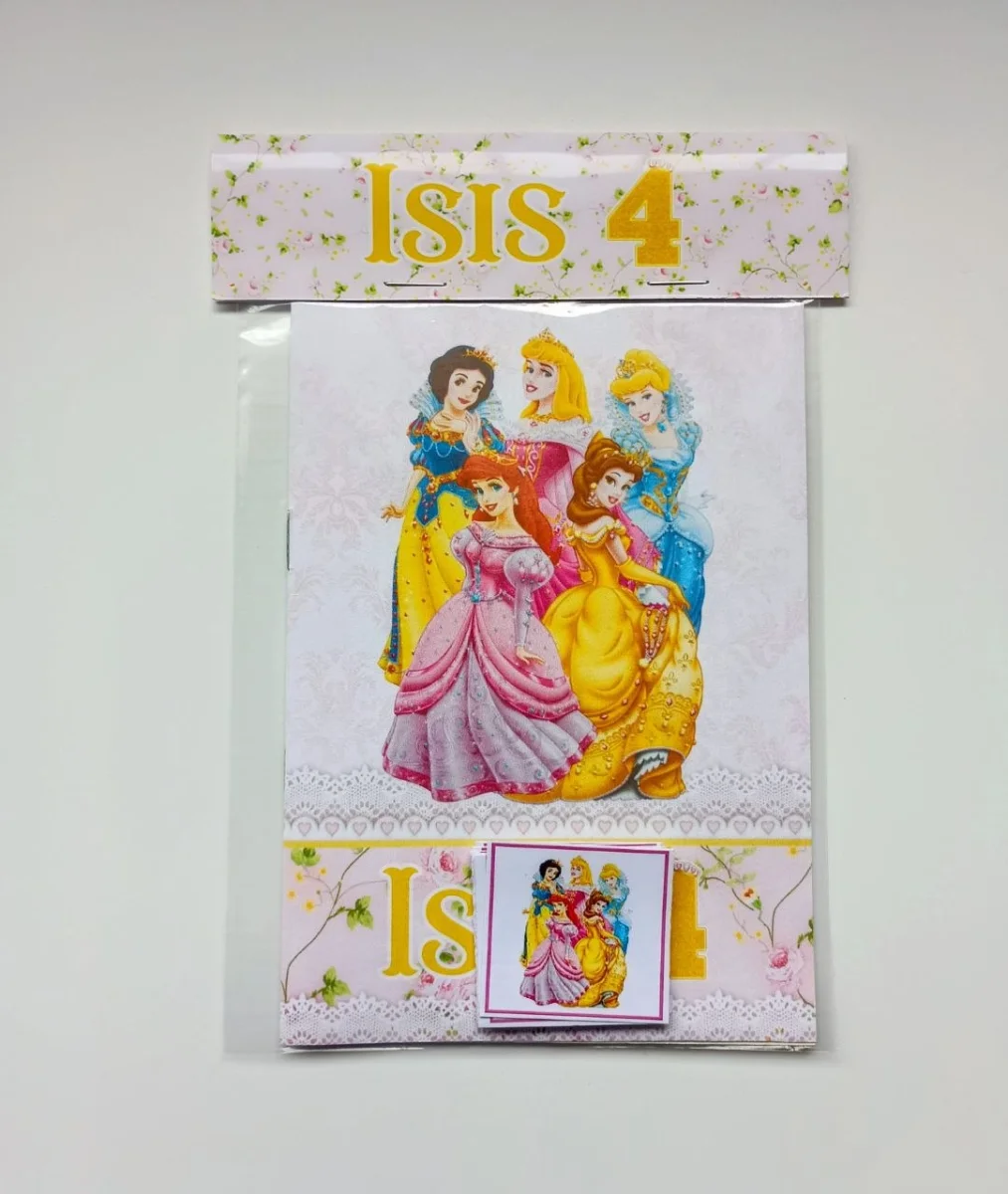 Álbum de Figurinhas e Livrinho de Colorir Lembrancinha Personalizada Aniversário Infantil Princesas - Imagem 1
