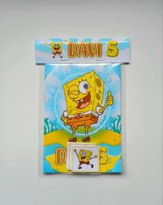 Álbum de Figurinhas Livrinho de Colorir Lembrancinha Personalizada Aniversário Infantil Bob Esponja