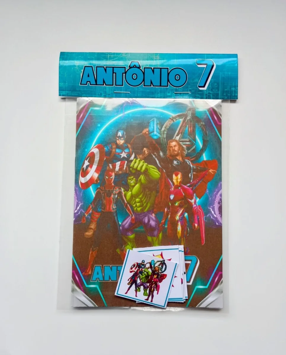 Álbum de Figurinhas e Livrinho de Colorir Lembrancinha Personalizada Aniversário Infantil Heróis - Imagem 1