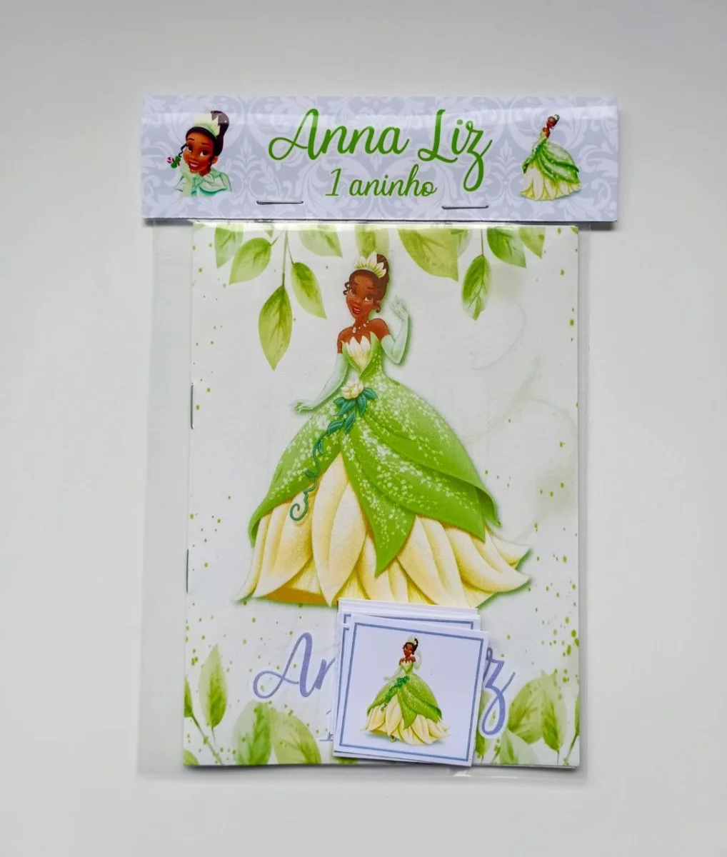 Álbum de Figurinhas e Livrinho de Colorir Lembrancinha Personalizada Aniversário Princesa Tiana - Imagem 1
