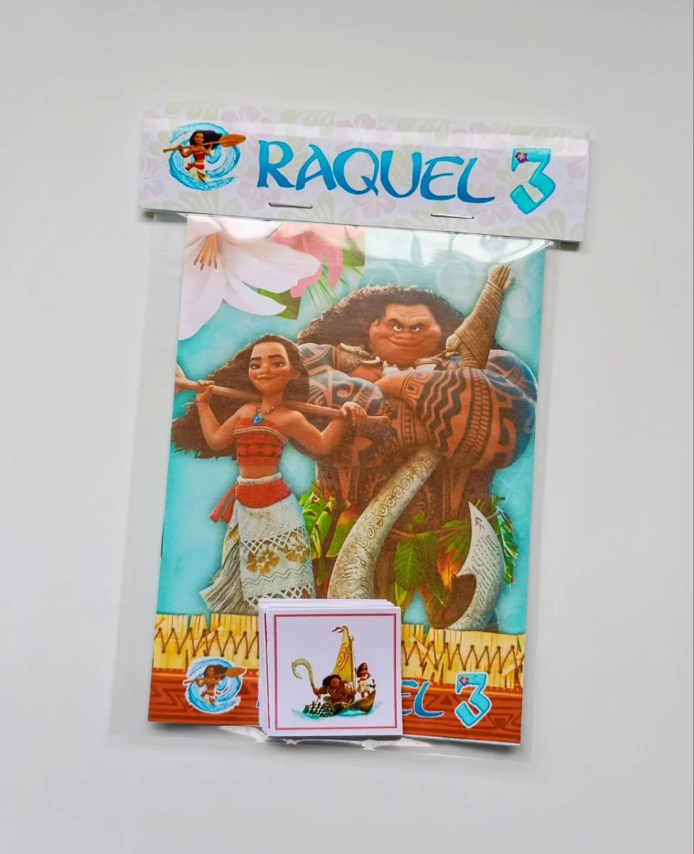 Álbum de Figurinhas e Livrinho de Colorir Lembrancinha Personalizada Aniversário Infantil Moana - Imagem 1