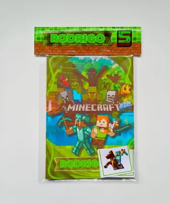Álbum de Figurinhas e Livrinho de Colorir Lembrancinha Personalizada Aniversário Infantil Minecraft