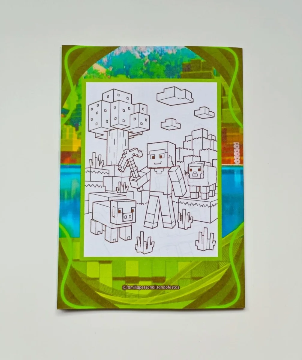 Álbum de Figurinhas e Livrinho de Colorir Lembrancinha Personalizada Aniversário Infantil Minecraft - Imagem 3