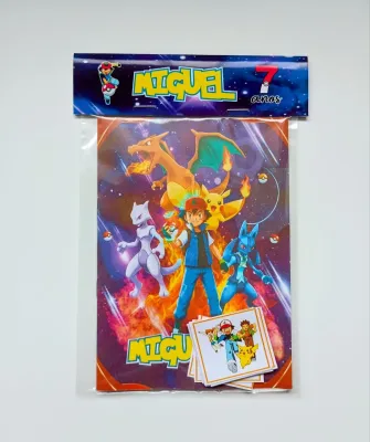 Álbum de Figurinhas e Livrinho de Colorir Lembrancinha Personalizada Aniversário Infantil Pokemon
