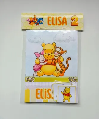 Álbum de Figurinhas e Livrinho de Colorir Lembrancinha Personalizada Aniversário Ursinho Pooh