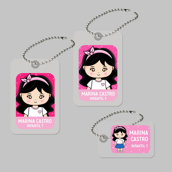 Tags Plastificadas Menina Cabelo Preto
