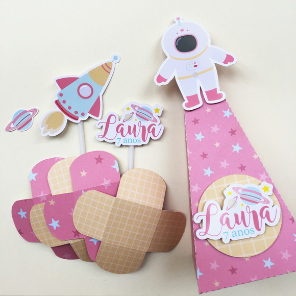 Kit Festa Astronauta Menina Amarelo e Rosa