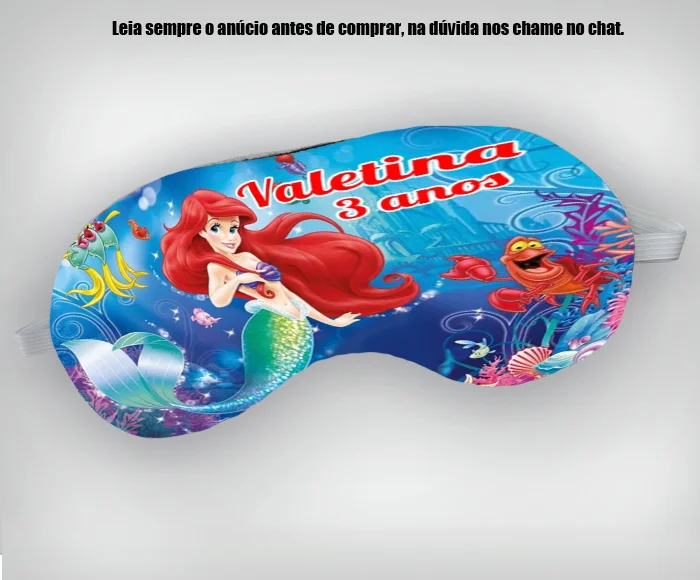 Mascara de Dormir Personalizada para lembrancinhas Sereia Ariel