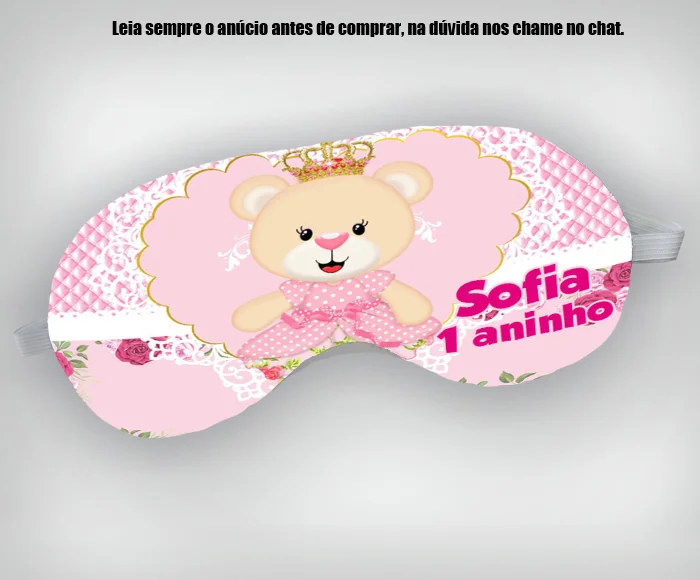 Mascara de Dormir Personalizada para lembrancinhas Ursinha Realeza - Imagem 1