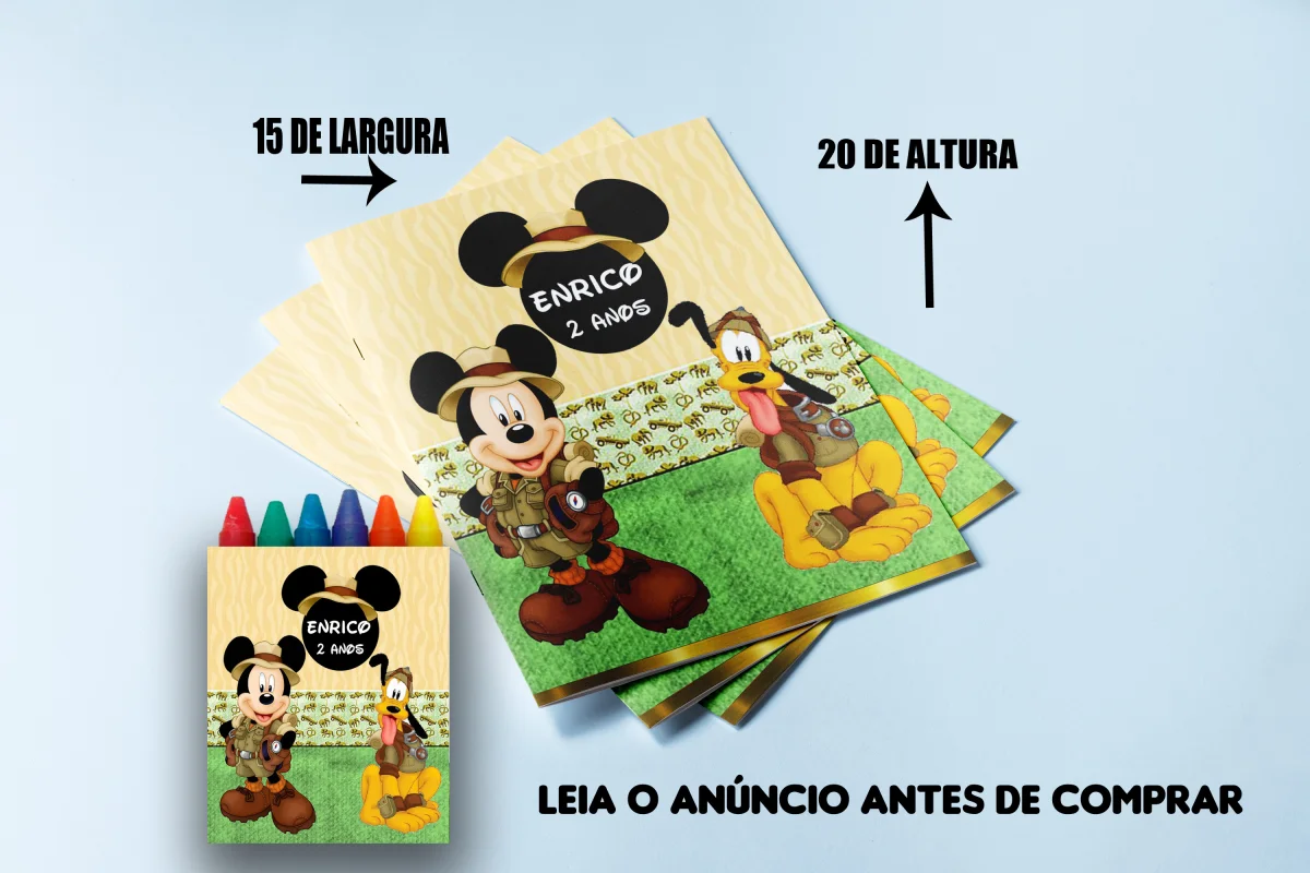 Revista de colorir com Giz de Cera personalizada para Lembrancinhas Miceky Safari - Imagem 2