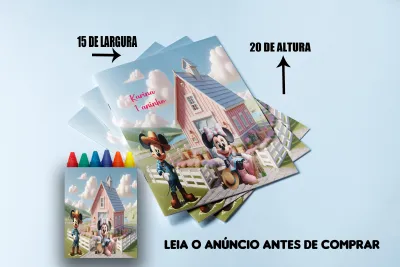 Revista de colorir com Giz de Cera personalizada para Lembrancinhas Fazendinha da Minnie