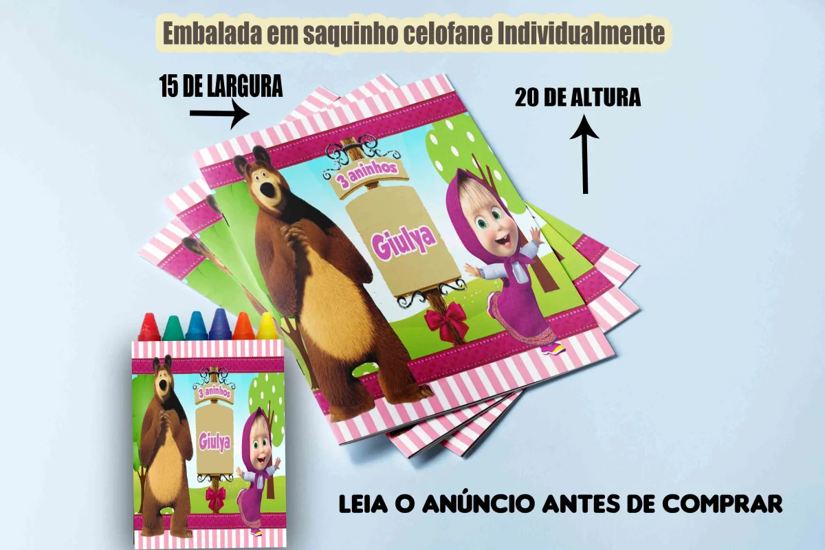 Revista de colorir com Giz de Cera personalizada para Lembrancinhas Marsha e o Urso - Imagem 2