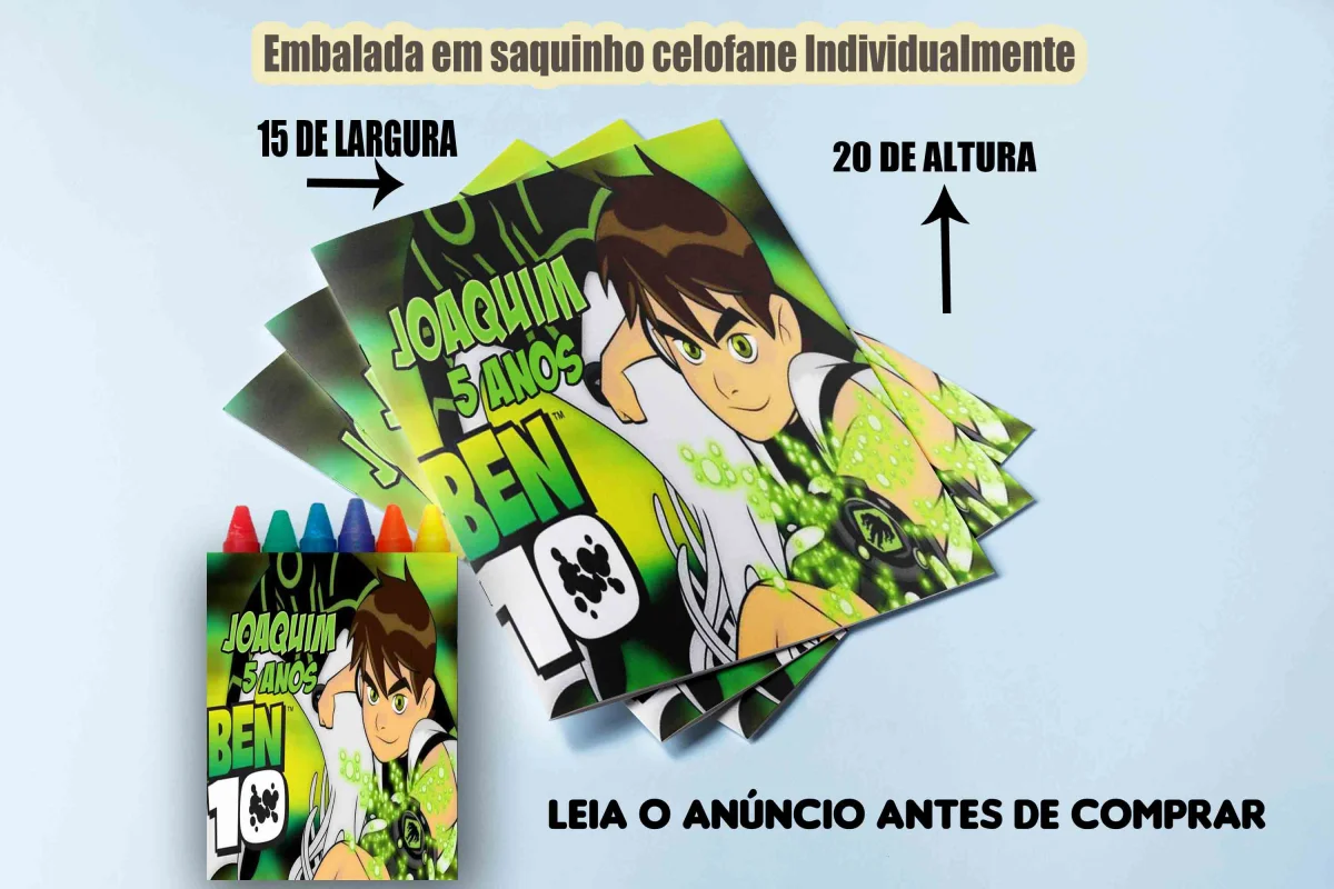 Revista de colorir com Giz de Cera personalizada para Lembrancinhas do Be 10 - Imagem 3