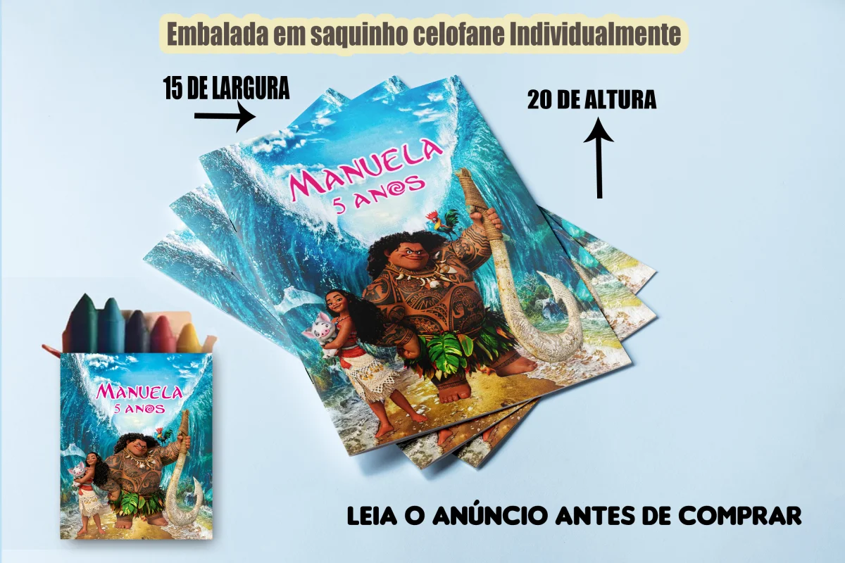 Revista de colorir com Giz de Cera personalizada para Lembrancinhas Moana
