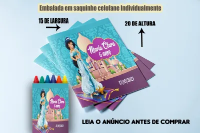 Revista de colorir com Giz de Cera personalizada para Lembrancinhas Princesa Jasmine