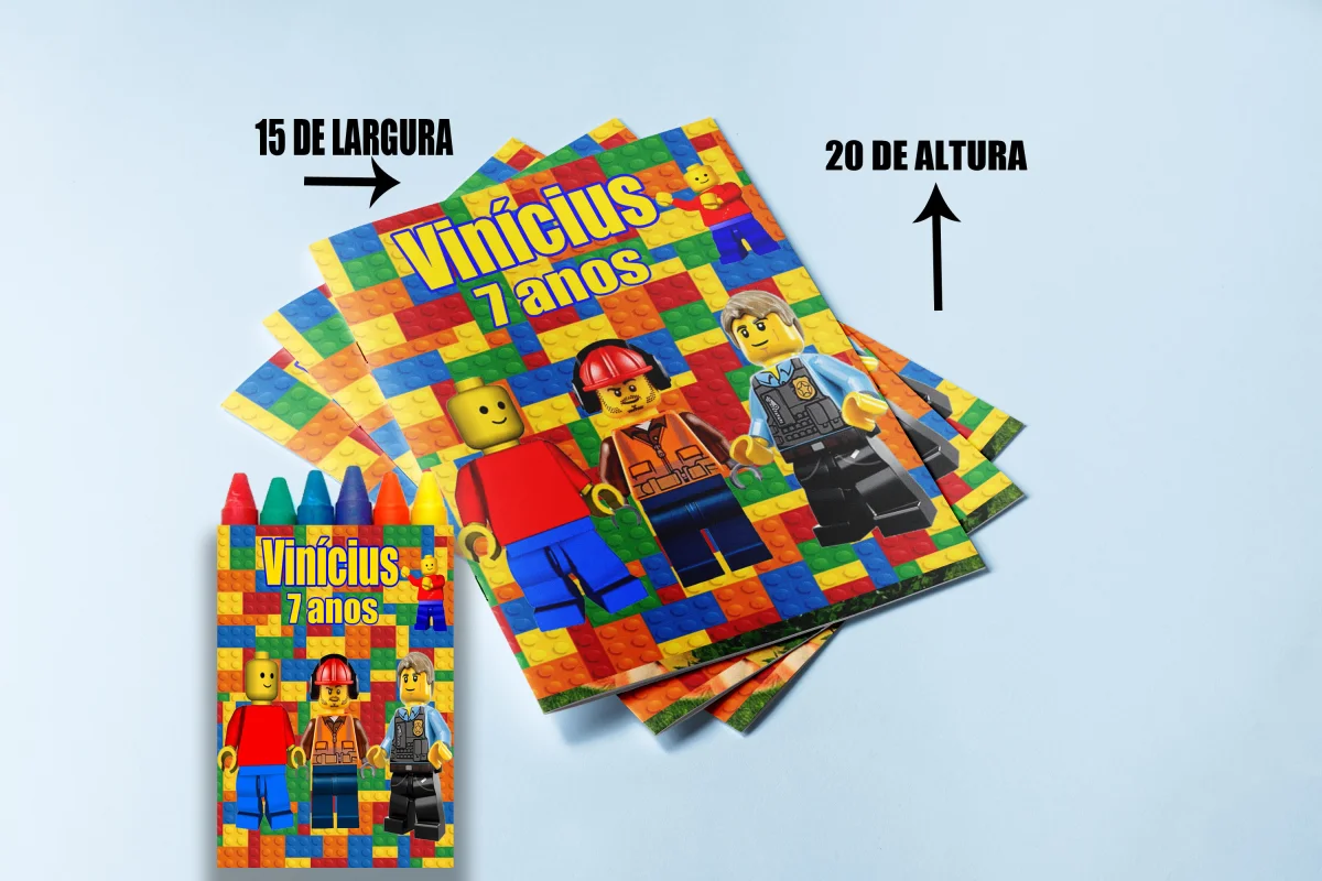 Revista de colorir com Giz de Cera personalizada para Lembrancinhas Lego - Imagem 2