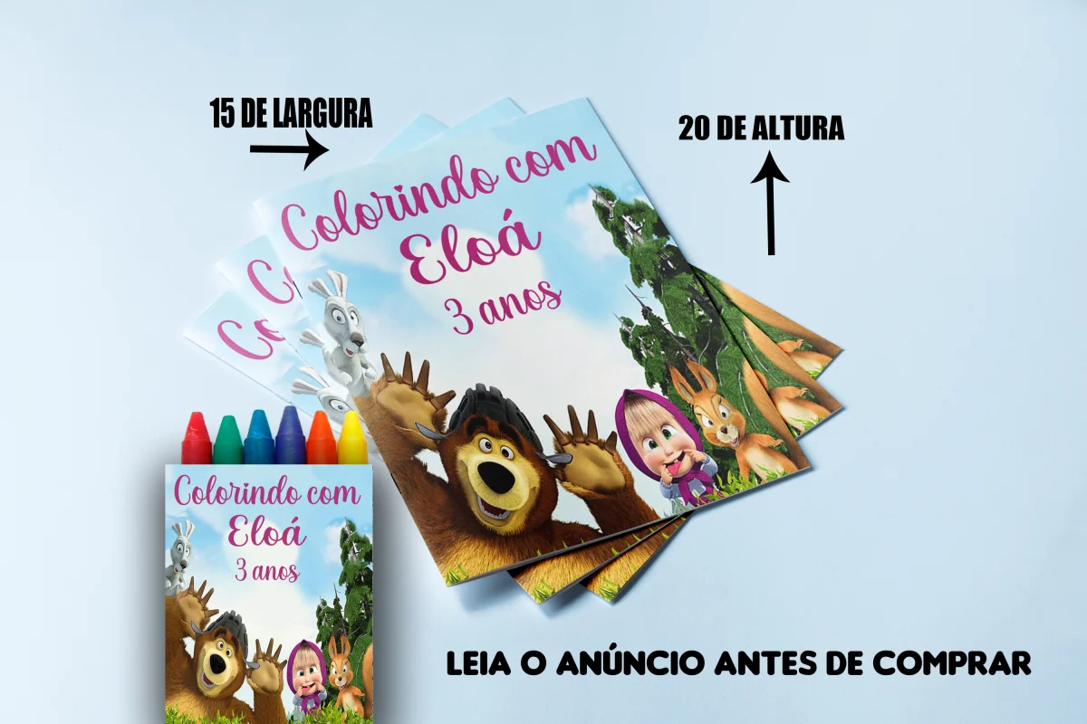 Revista de colorir com Giz de Cera personalizada para Lembrancinhas Marsha e o Urso - Imagem 3