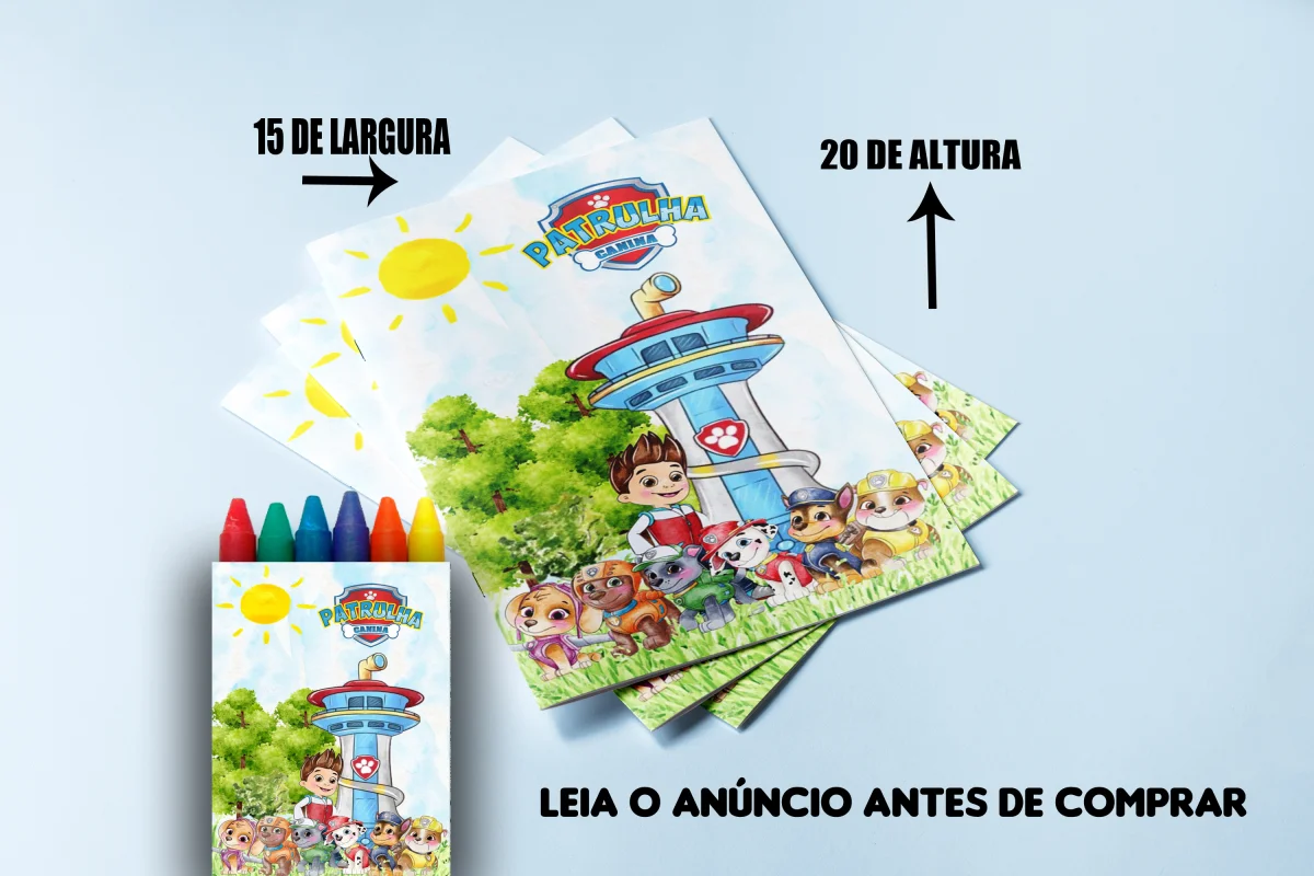 Revista de colorir com Giz de Cera personalizada para Lembrancinhas Patrulha Canina Aquarela - Imagem 3