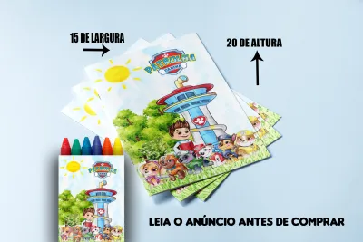 Revista de colorir com Giz de Cera personalizada para Lembrancinhas Patrulha Canina Aquarela