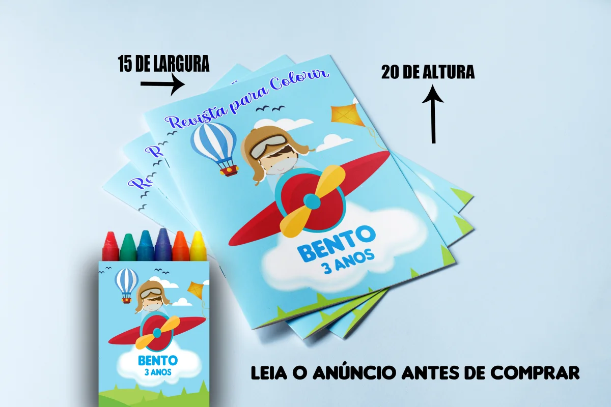 Revista de colorir com Giz de Cera personalizada para Lembrancinhas do Aviador - Imagem 3