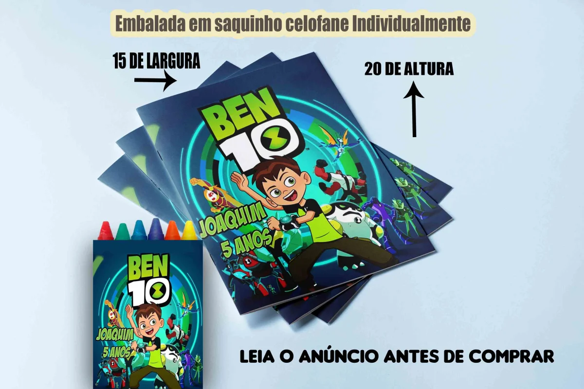 Revista de colorir com Giz de Cera personalizada para Lembrancinhas do Ben 10 - Imagem 1