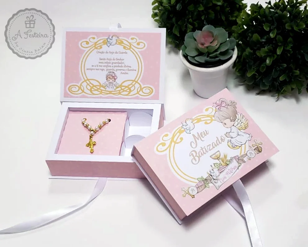 Caixa Lembrança Batizado Rosa - Imagem 1