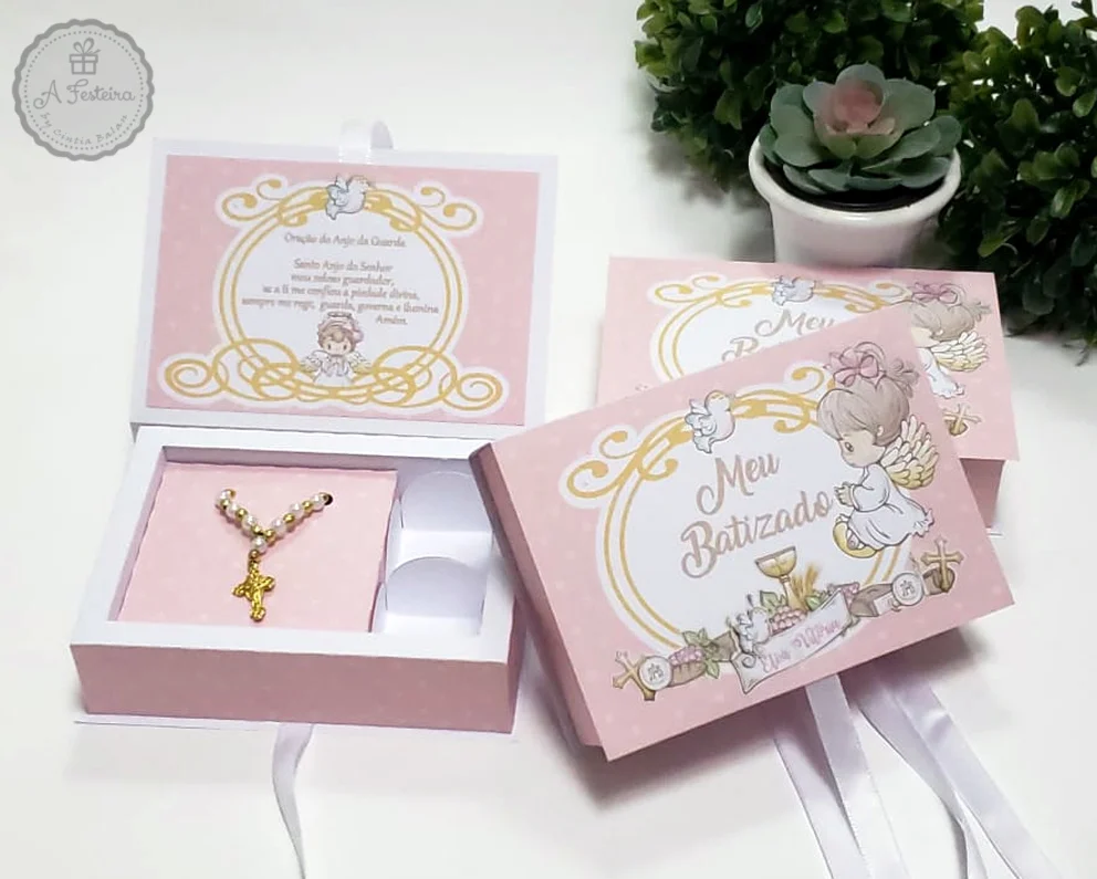 Caixa Lembrança Batizado Rosa - Imagem 2